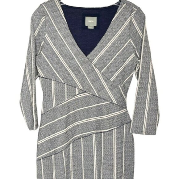 Maeve for Anthropologie Faux Wrap Top Sheath - Navy/Cream - Small - Picture 3 of 12